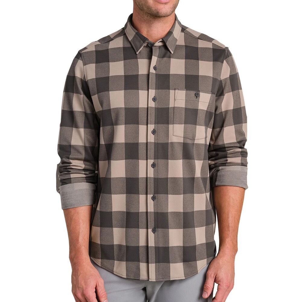NWT Rhone Hardy Flannel Shirt Foggy Taupe & Iron Buffalo Check Men's Size 2XL - Picture 9 of 12